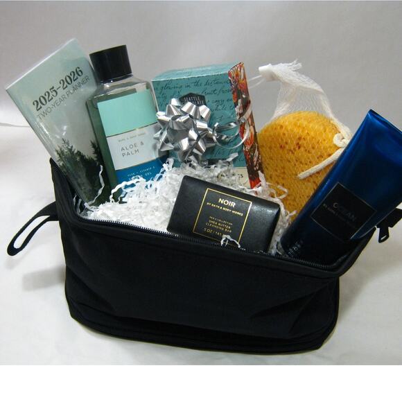 Men's Collection Spa Bath Men Self Care Gift Basket Toiletry Dopp Bag Chocolate - Picture 7 of 9